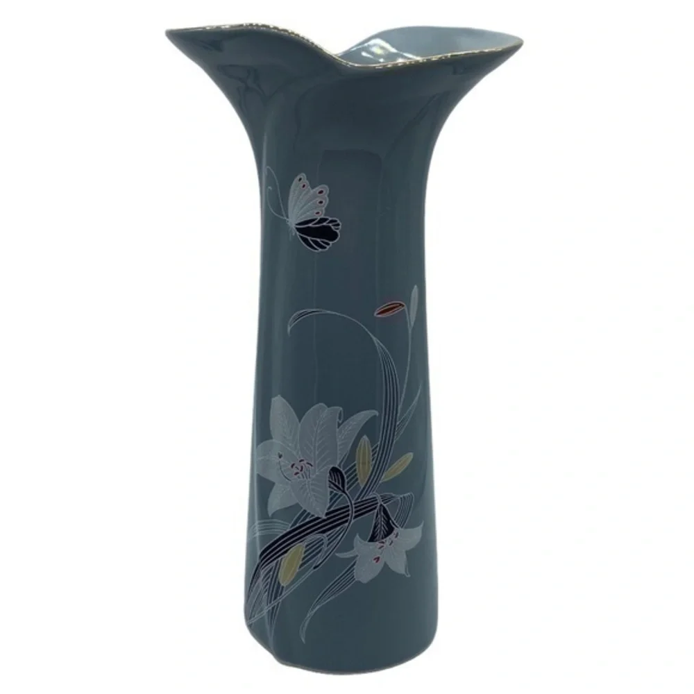 Vintage Fine China Floral With Butterfly Gold Silver Accent Vase Made in Japan
